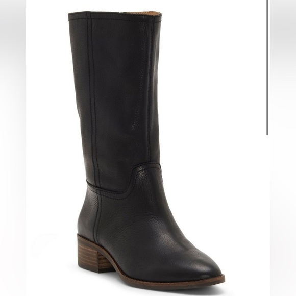 Lucky Brand Laerys Black Leather Boots Shoes 8.5 - Picture 2 of 16